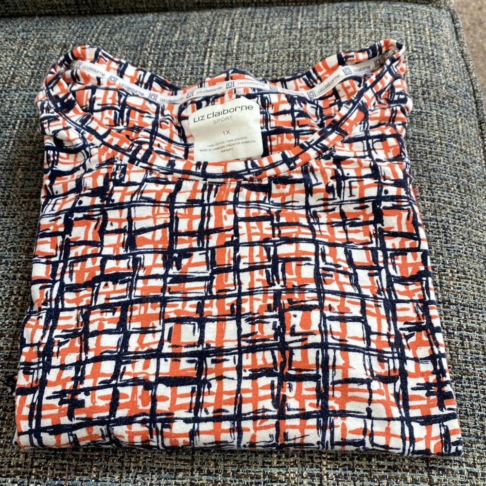 Liz Claiborne Sport Top in Black, Orange, & White, Size 1X